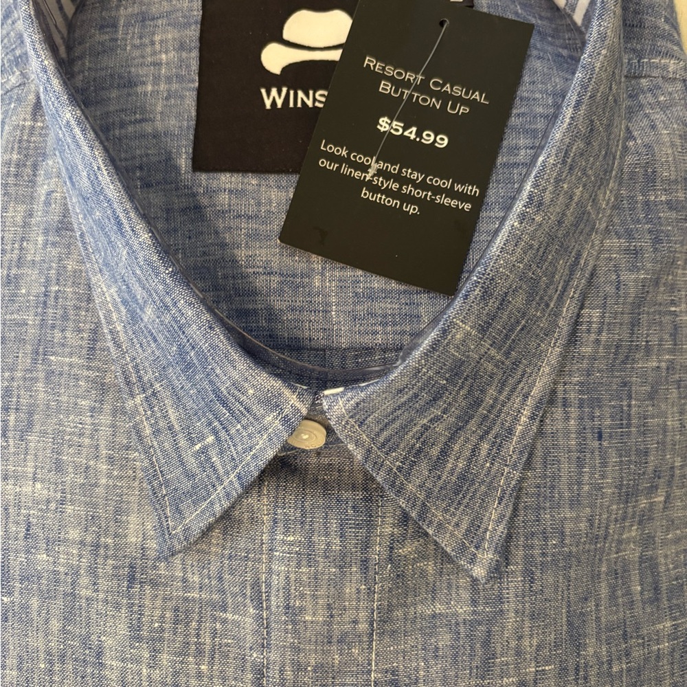 Blue Linen Short-Sleeve Shirt